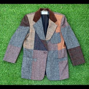 Vintage International Scene Blazer Womens size 9/10 Dry Cleaned Patchwork Tweed